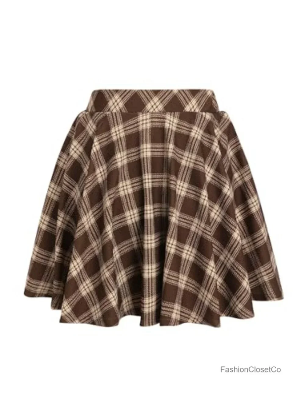 Womens High Waist Plaid Mini Skirt A-Line Flared Polyester Blend